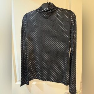 Maje Sparkly Black Stretch Turtleneck with Crystals